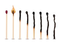 Burned Matches Set Various stages of matches burning from new to completely burned set isolated on white background realistic vector illustration